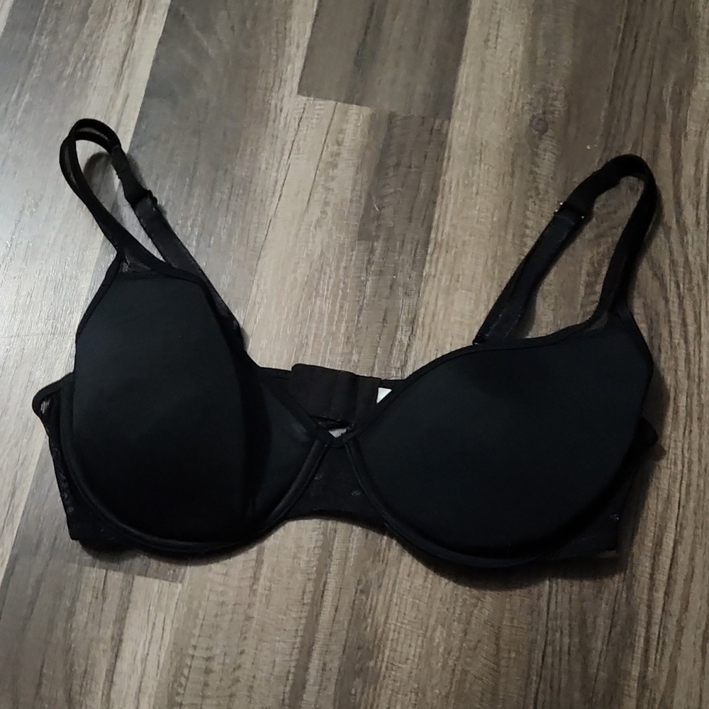 Ellen Tracy Black Bra Sheer Straps with Sheer Sides Size 36 C